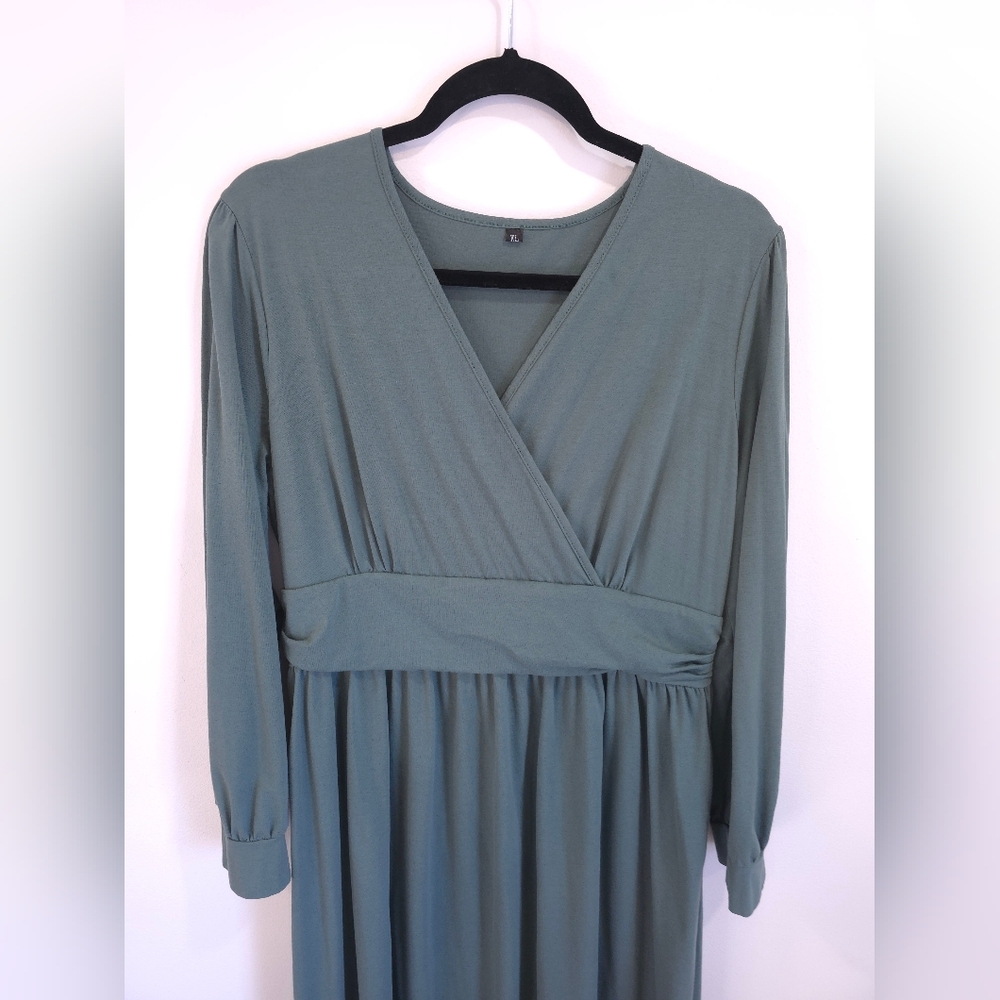 Ouges Maternity Long Sleeve Wrap V Neck Maxi Dress - image 2